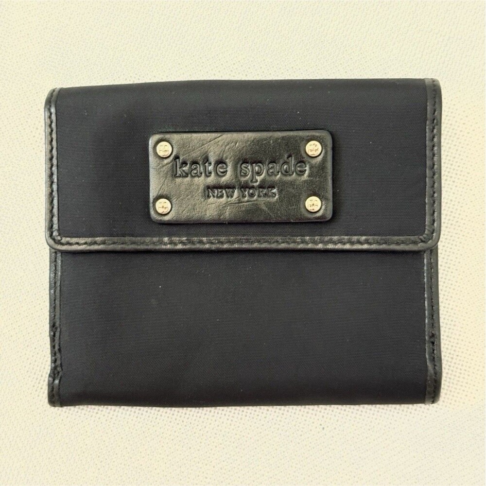 Kate Spade New York Black Tri-Fold Snap Wallet Logo Credit Card Folding